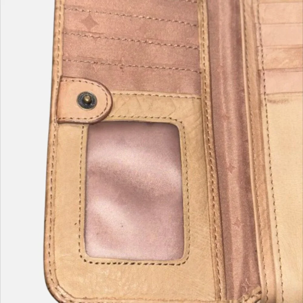 🗝Fossil Explorer Tan Leather Front Colored Stitch Accent Clutch Wallet YKK Zips